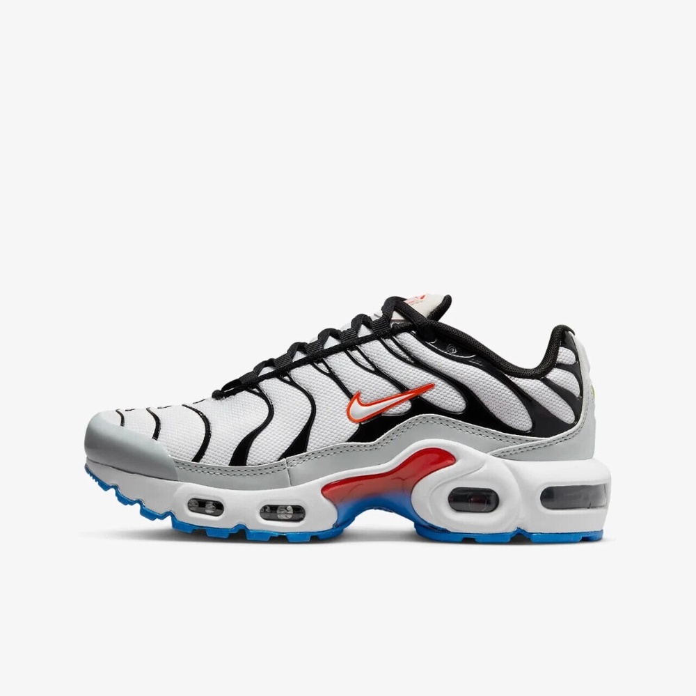 new Nike Air Max Plus GS Youth 7Y White Grey Red Athletic Shoes CD0609-109
